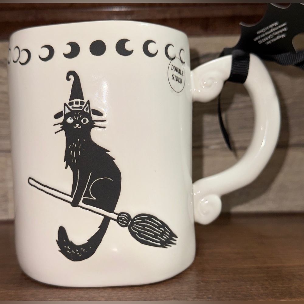 Rae Dunn HOCUS PURR CUS Black Witch 🧙‍♀️ Cat Halloween Coffee Mug Double Sided
